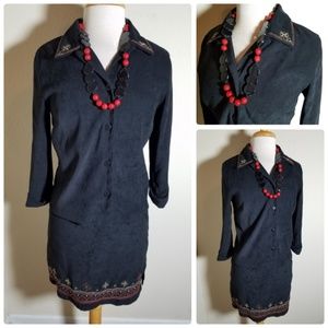 Pellini Black Embroidered Skirt Set & Necklace